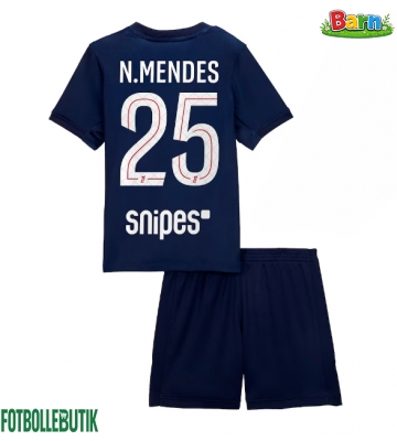 Paris Saint-Germain Nuno Mendes #25 Hemmaställ Barn 2025-26 Kortärmad (+ Korta byxor)
